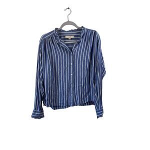 Loft Womens Blue and White Striped  Button Down Top Size Large